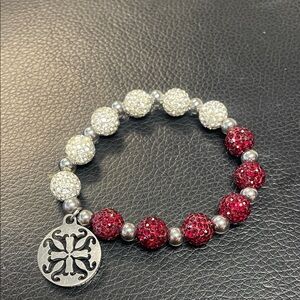 Rustic Cuff Red and Silver Beaded Bracelet